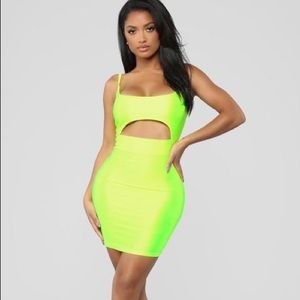 Neon yellow bodycon mini dress